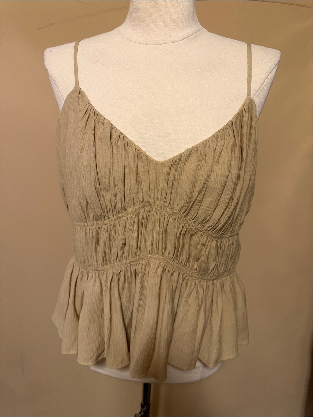 LOFT Khaki Ruched Peplum Cami